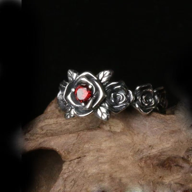 Red Crystal Rose Band Ring
