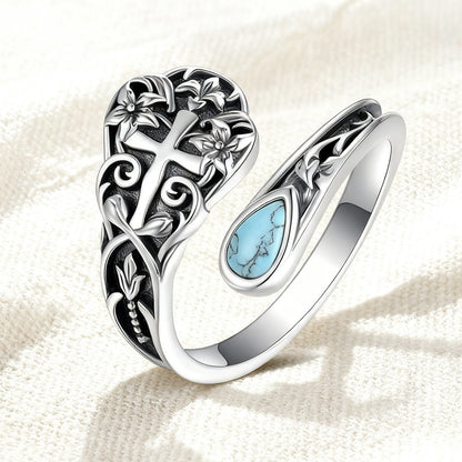 Cross of Faith Turquoise Ring