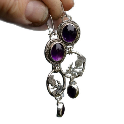 Amethyst Thistle Circle Earrings
