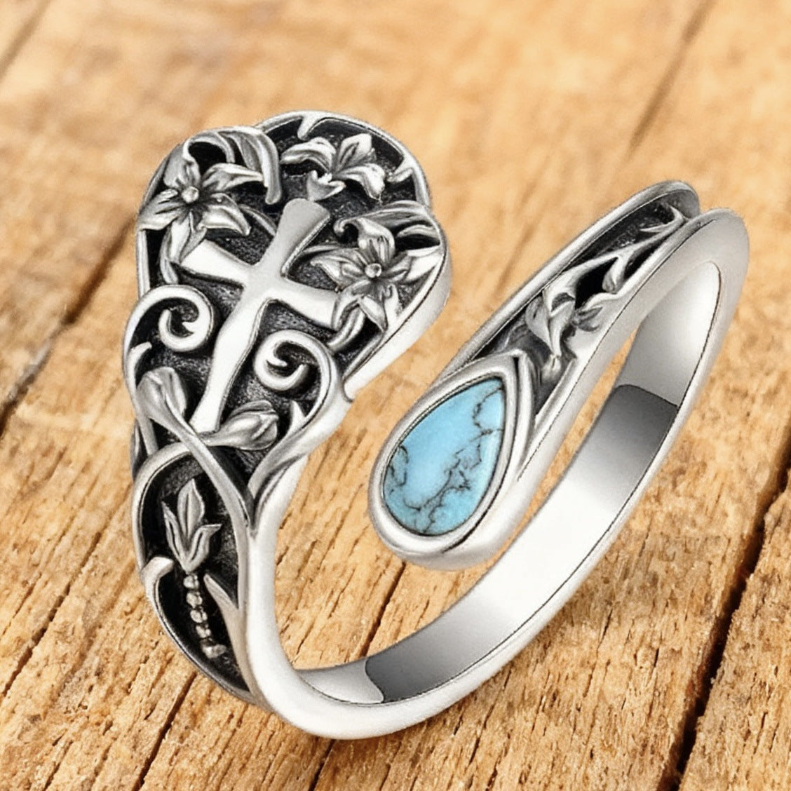 Cross of Faith Turquoise Ring