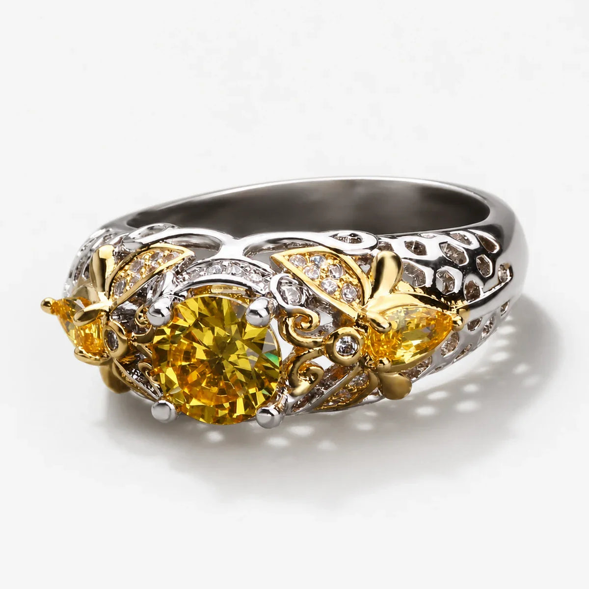 Citrine Sun Radiance Ring studio product photo with shadow