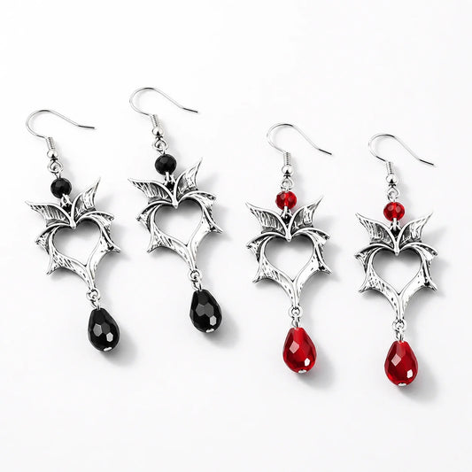 Crimson Bat Heart Earrings studio product photo