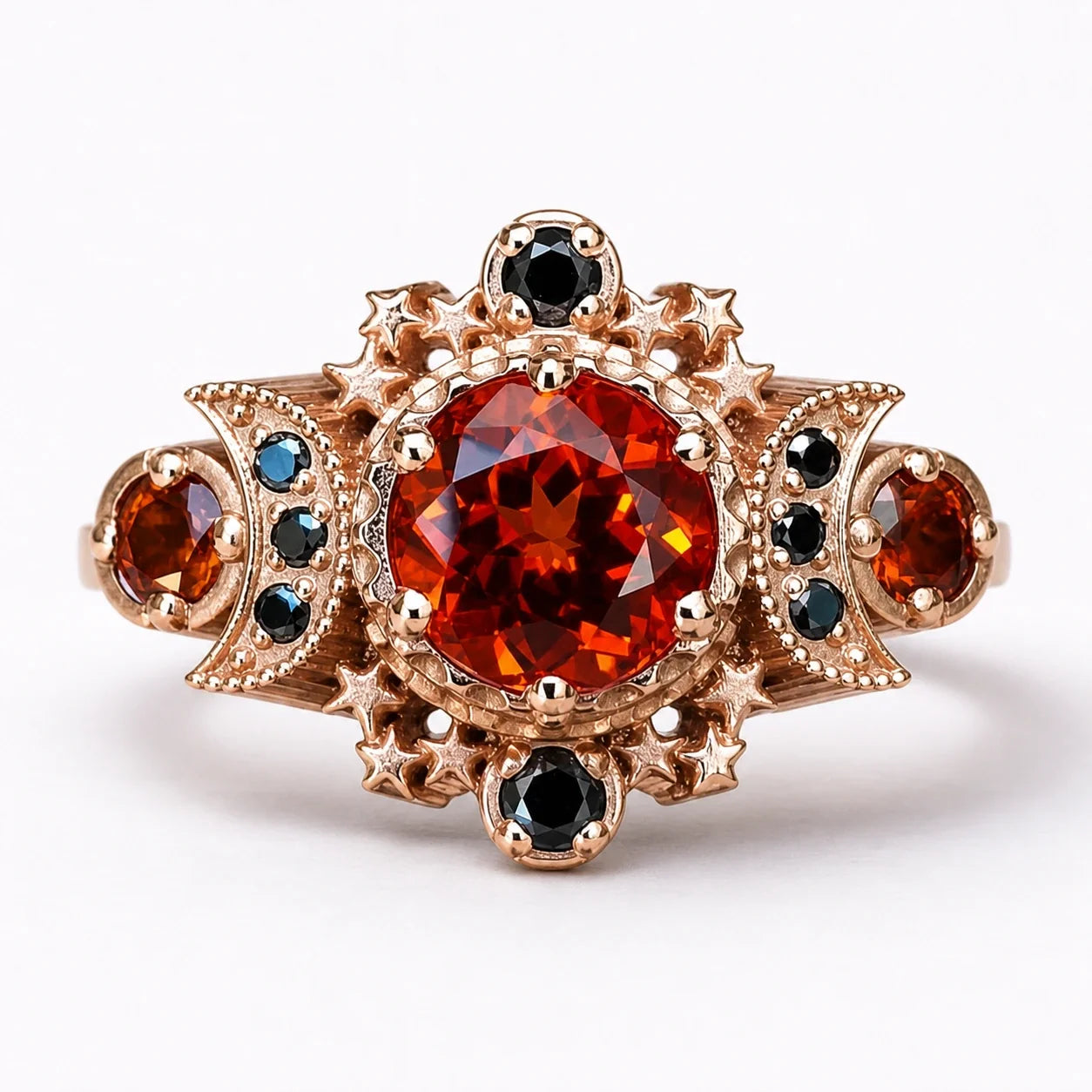 Crimson Celestial Triple Goddess Ring studio product photo