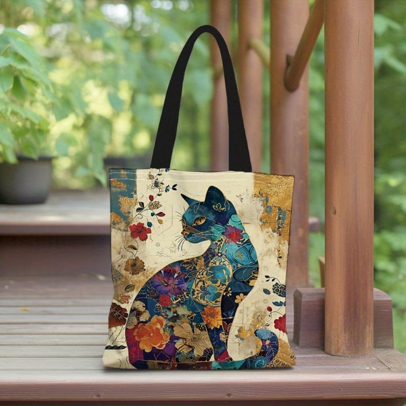 Floral Familiar Cat Tote Bag