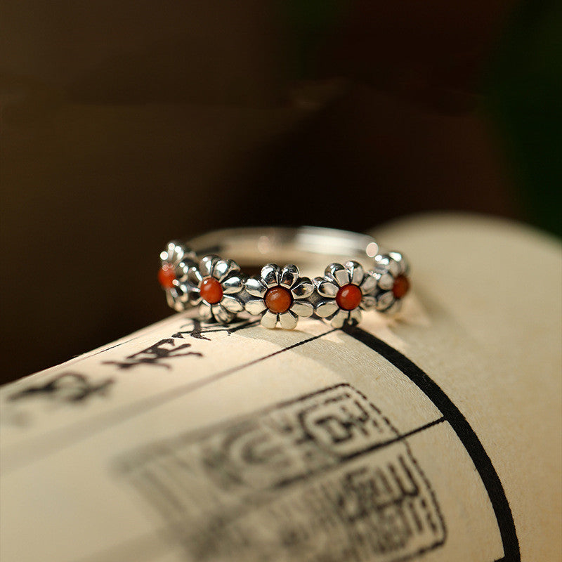 Witch's Blossom Red Agate Flower Ring