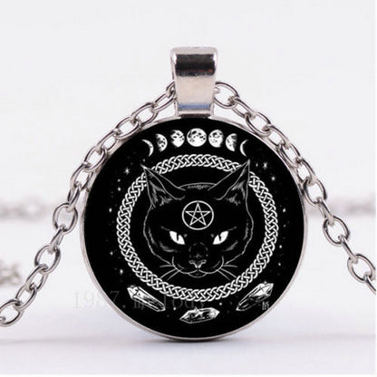 Black Cat Moon Phases Pendant Necklace