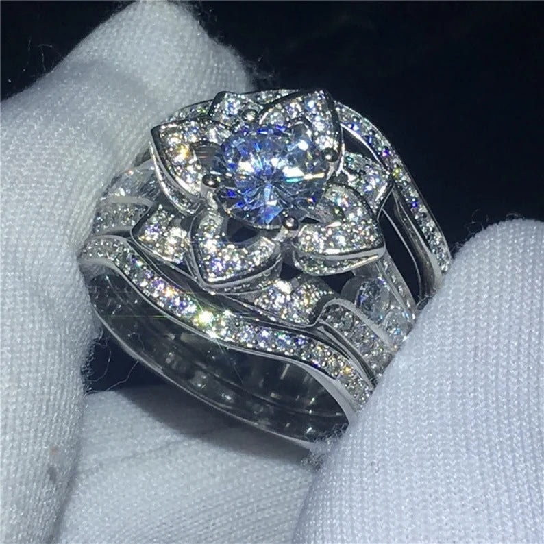 Radiant Lotus Crystal Ring Set