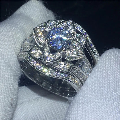 Radiant Lotus Crystal Ring Set