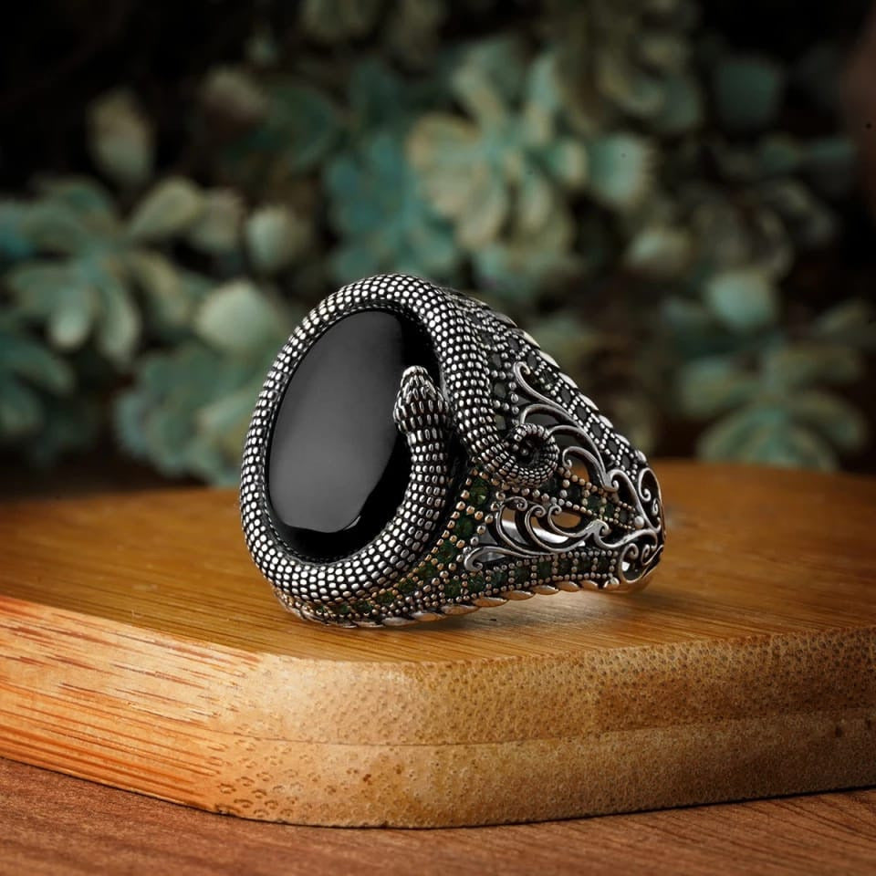Obsidian Serpent Sigil Ring