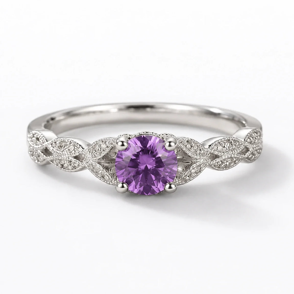 Enchanted Leaf Crystal Ring Purple studio product photo