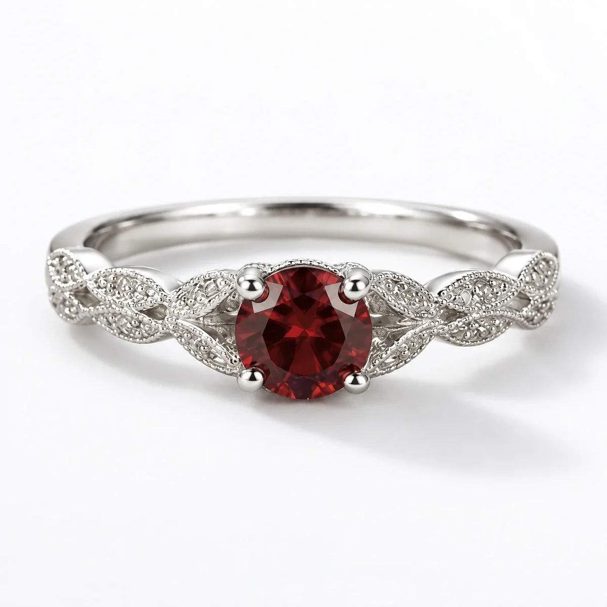 Enchanted Leaf Crystal Ring Red studio product photo