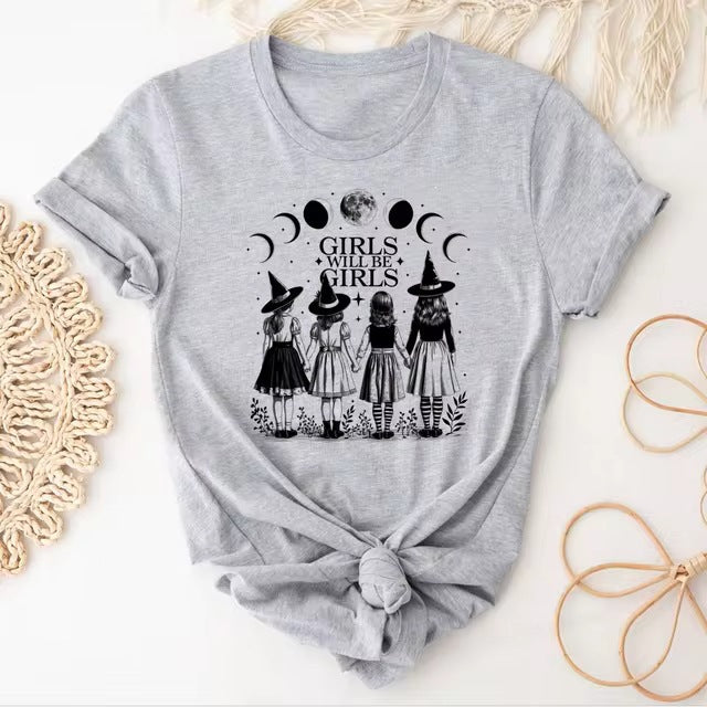 Girls Will Be Girls witch sisterhood graphic T-shirt