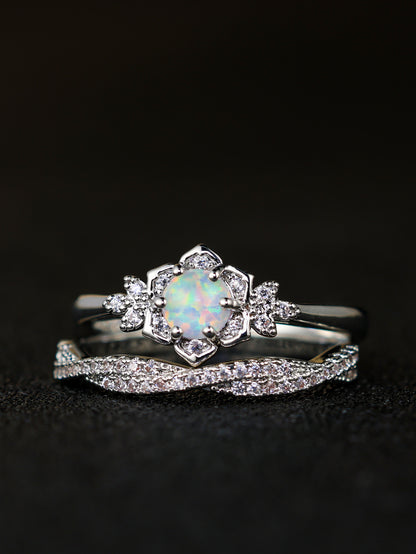 Floral Opal Blossom Ring Set