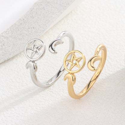 Divine Pentacle Crescent Moon Ring