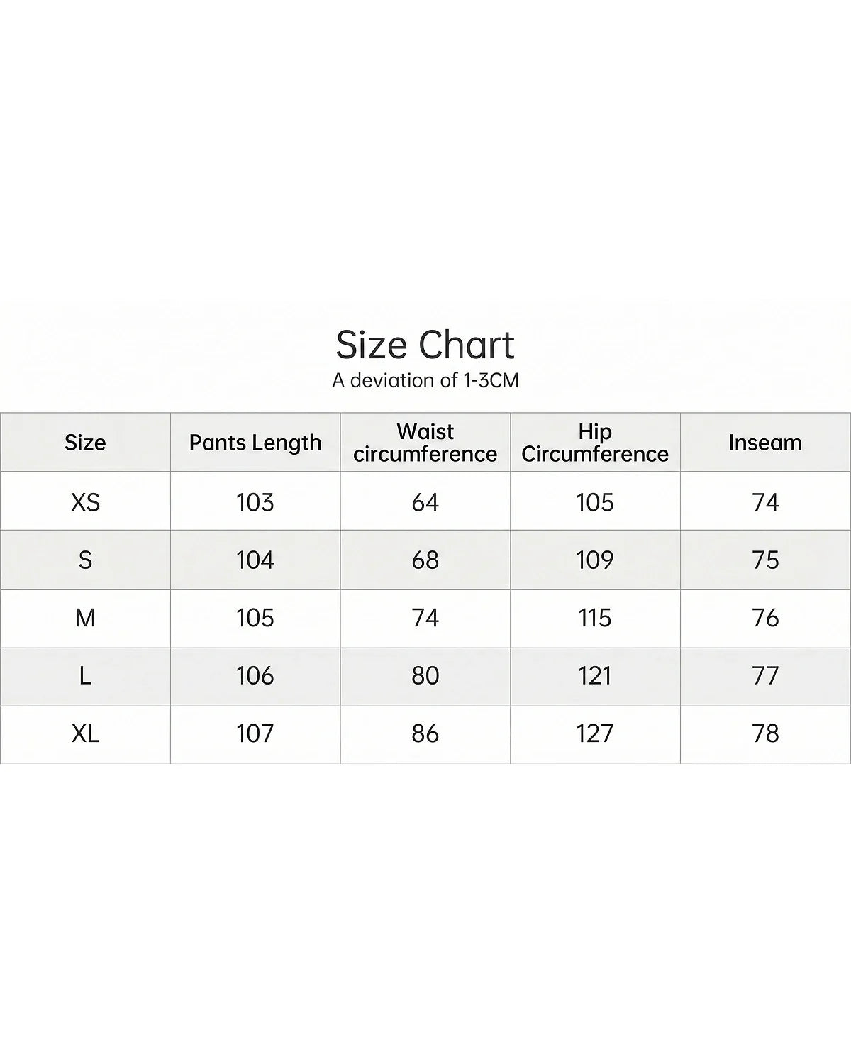 Floral Flow Pants size chart with length waist hip and inseam measurements