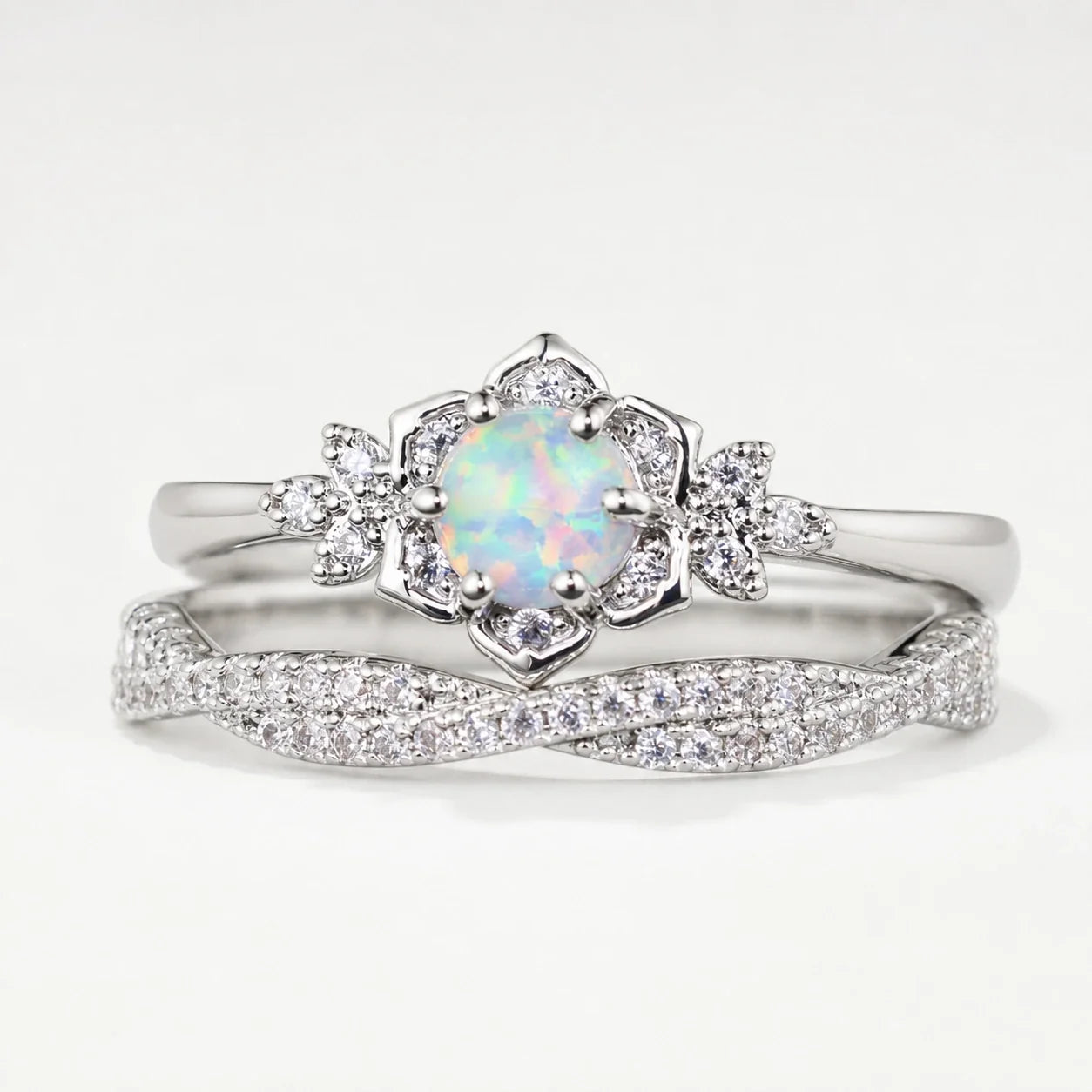 Floral Opal Blossom Ring Set studio product photo