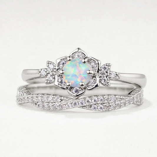 Floral Opal Blossom Ring Set studio product photo