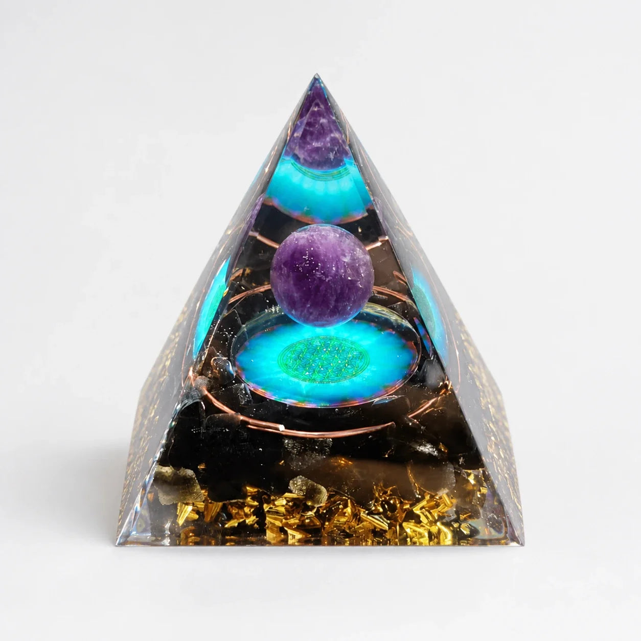 Flower of Life Orgonite Pyramid studio product photo