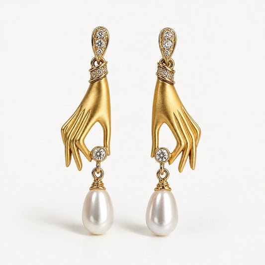 Goddess Hand Pearl Earrings studio product photo