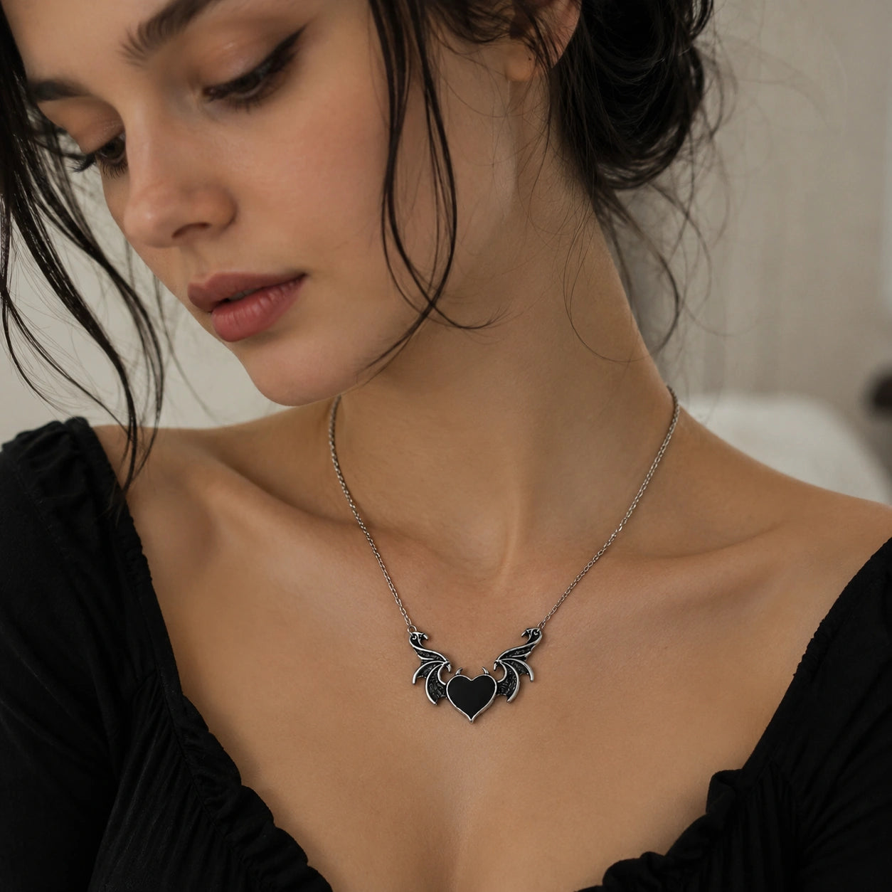 Shadow Heart Winged Necklace