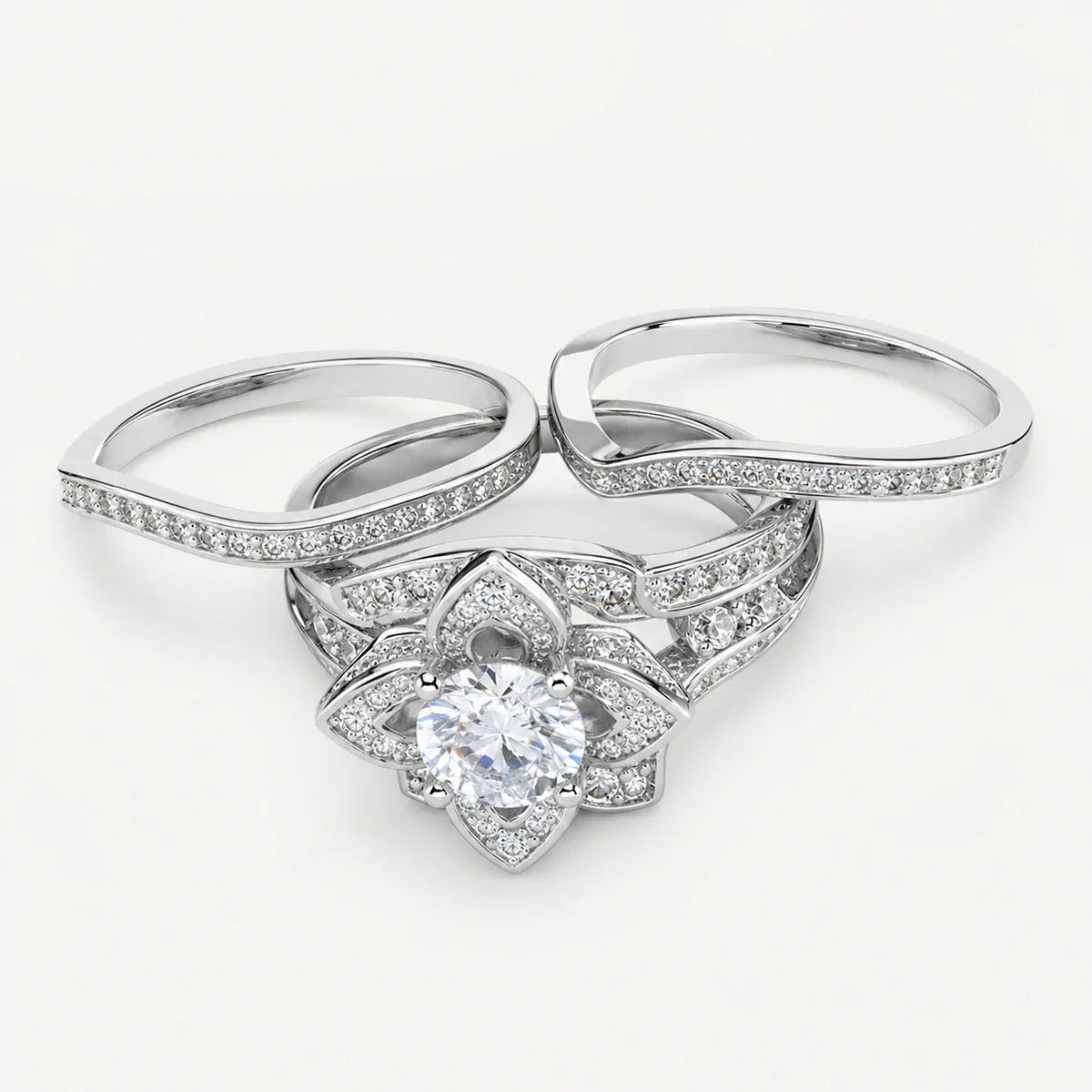 Lotus Crown Crystal Ring Set studio product photo 2