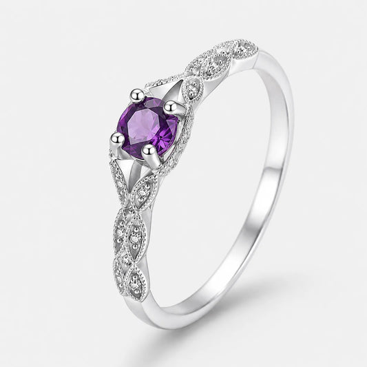 Luminous Amethyst Leaf Ring
