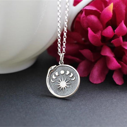 Sun Moon Phase Ouroboros Necklace