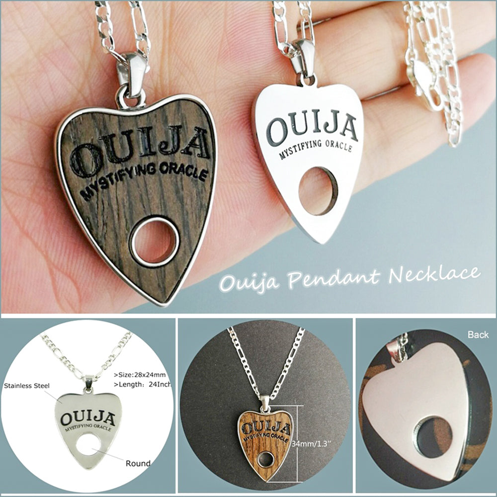 Mystic Gateway: Ouija Planchette Wood Stainless Steel Necklace