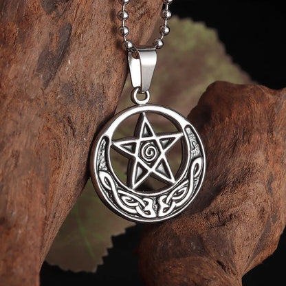 Pentacle Crescent Moon Witch Necklace