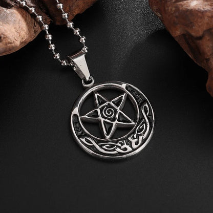 Pentacle Crescent Moon Witch Necklace