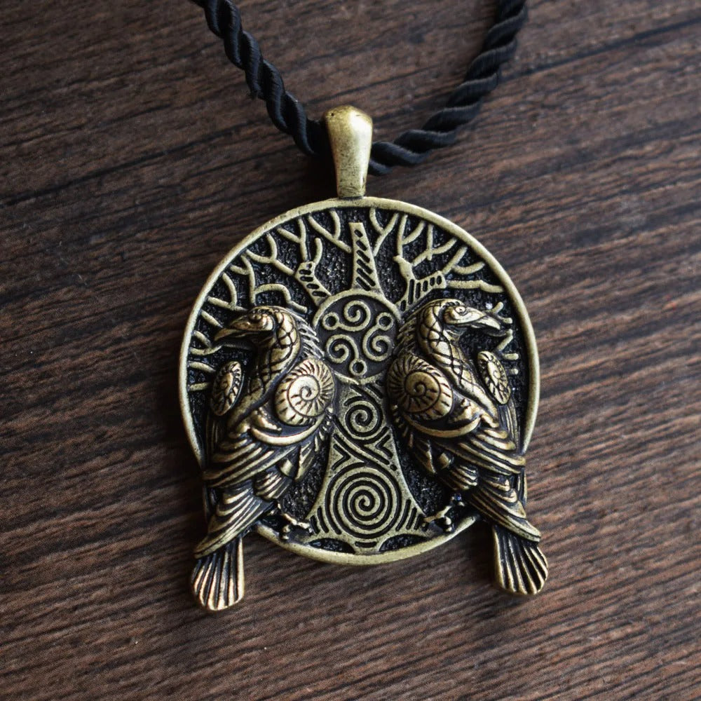 Enchanted Forest Twin Ravens and Tree of Life Amulet Necklace