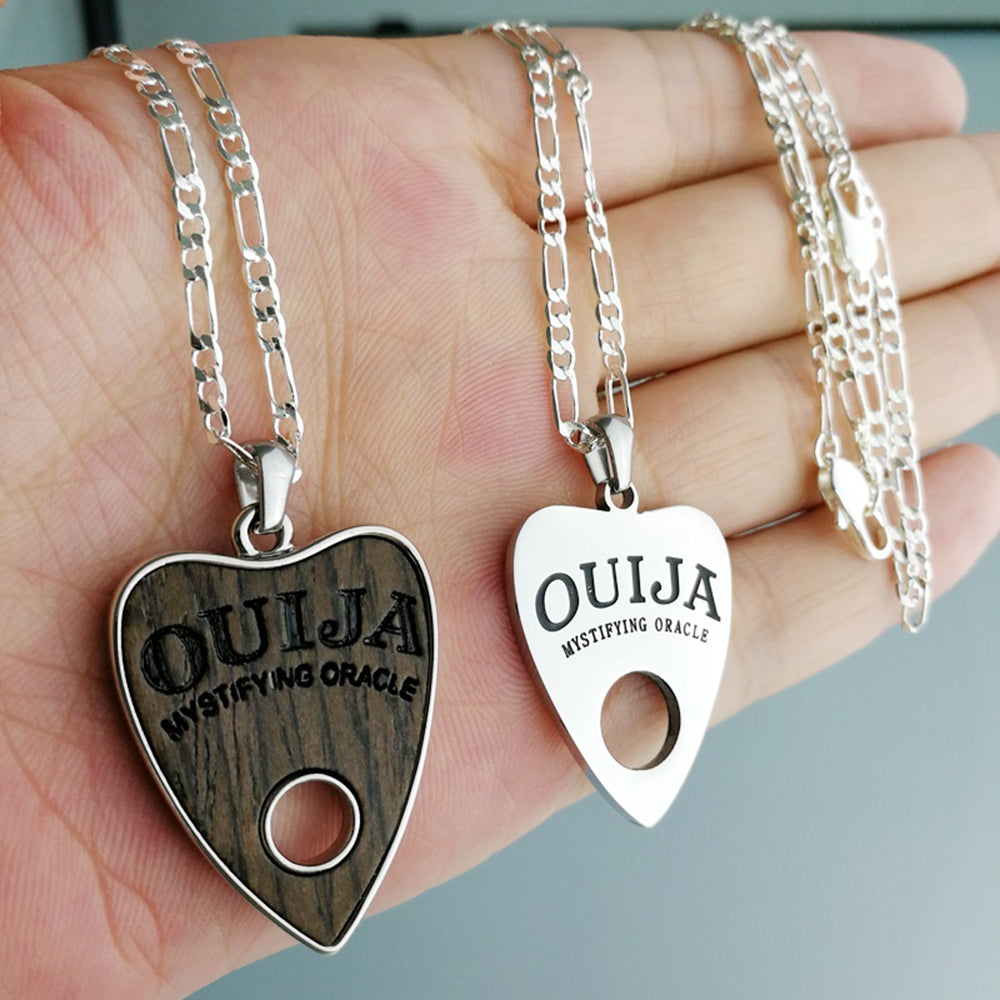 Mystic Gateway: Ouija Planchette Wood Stainless Steel Necklace