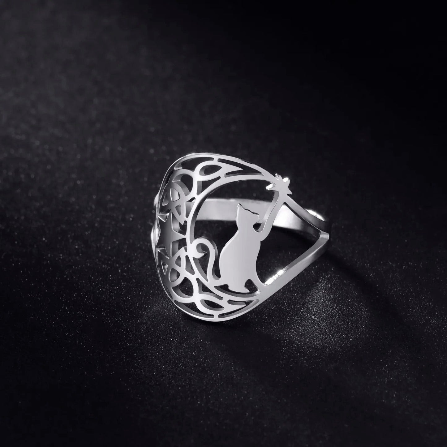 CAT CRESCENT CELTIC RING