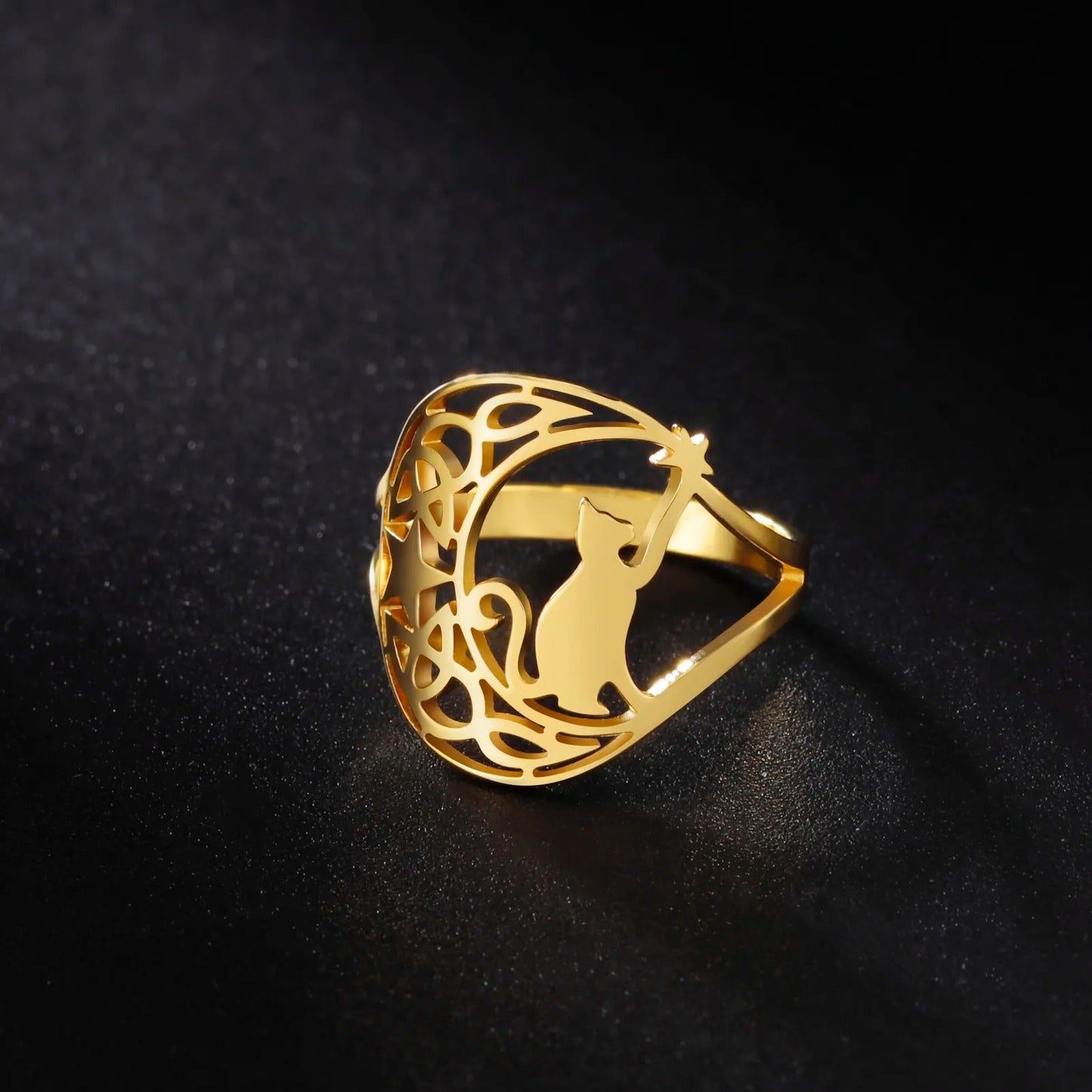 CAT CRESCENT CELTIC RING