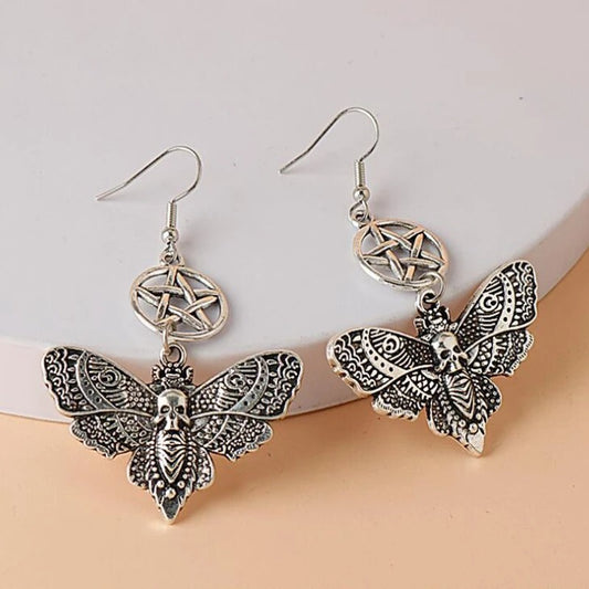 Pentacle Skull Moth Death Head Hawk Earrings