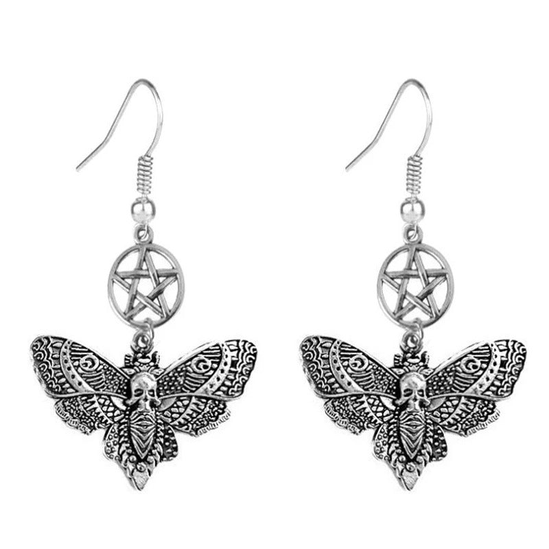 Pentacle Skull Moth Death Head Hawk Earrings