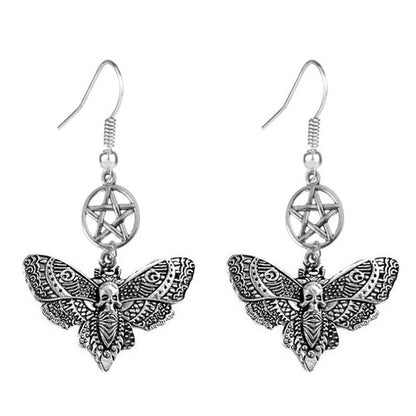 Pentacle Skull Moth Death Head Hawk Earrings