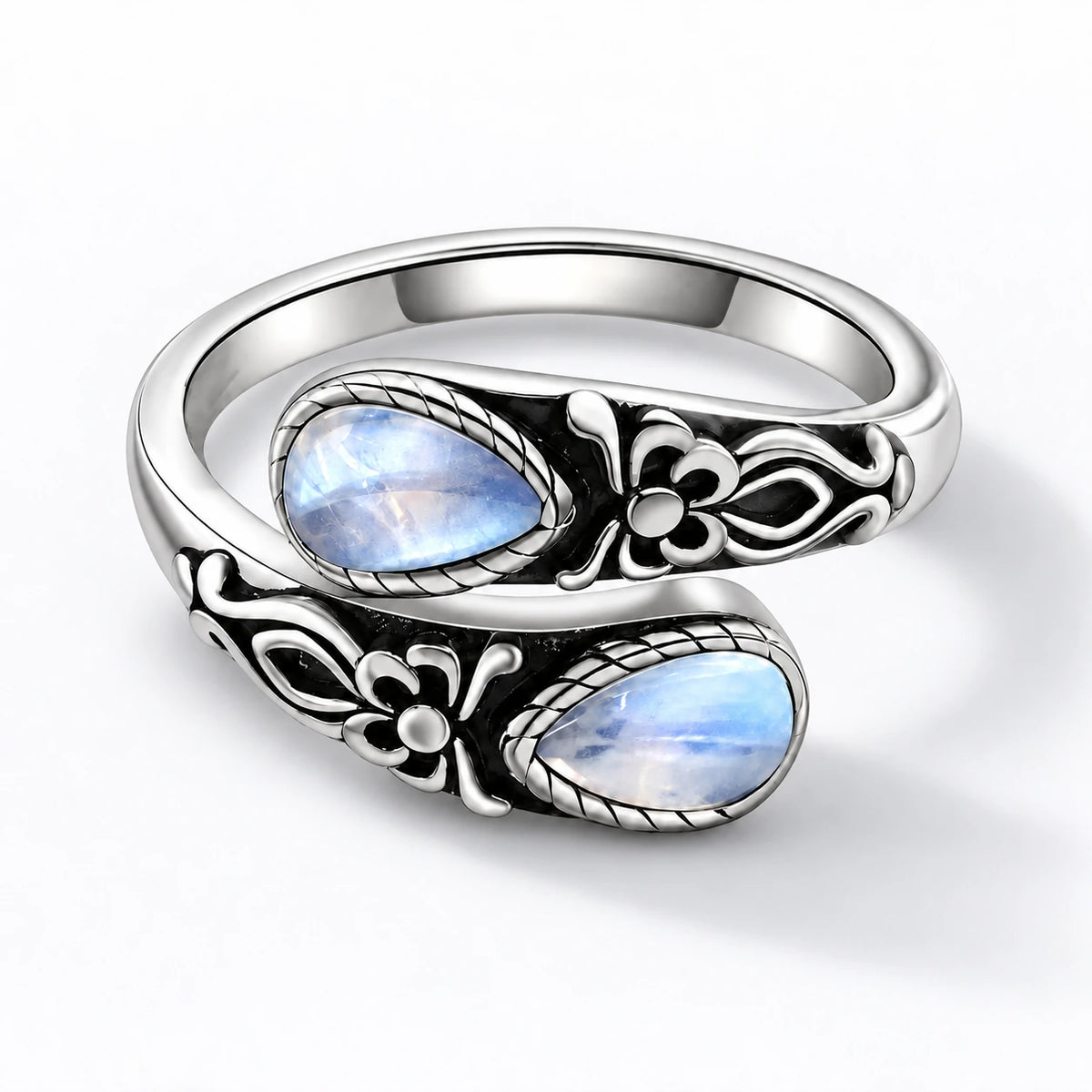 Moonlit Twin Moonstone Ring studio product photo