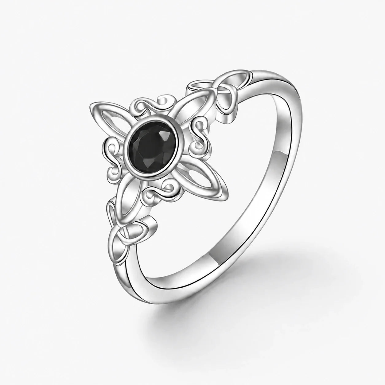 Obsidian Witches Knot Triquetra Ring studio product photo