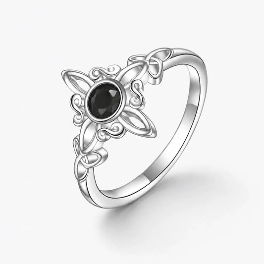 Obsidian Witches Knot Triquetra Ring studio product photo