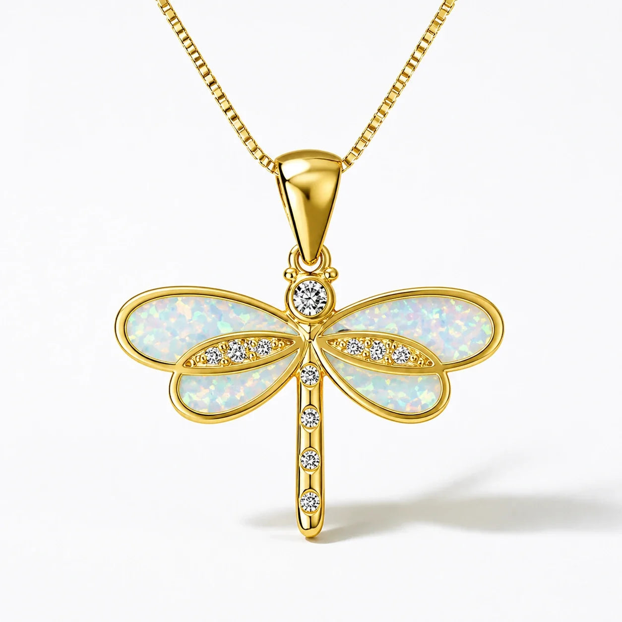 Opal Dragonfly Amulet Necklace studio product photo