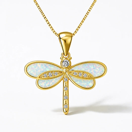 Opal Dragonfly Amulet Necklace studio product photo