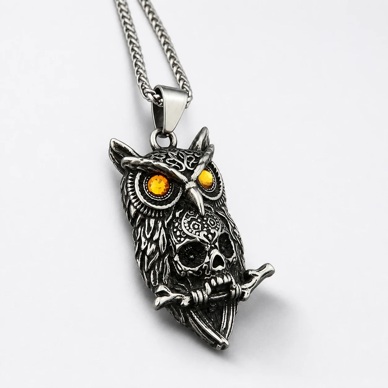 Owl Skull Wisdom Necklace studio product photo