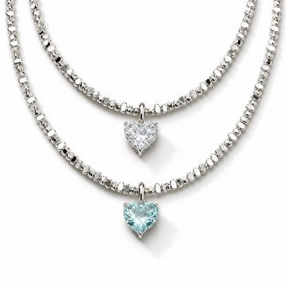 Radiant Love Crystal Necklace studio lead with crystal and aquamarine hearts