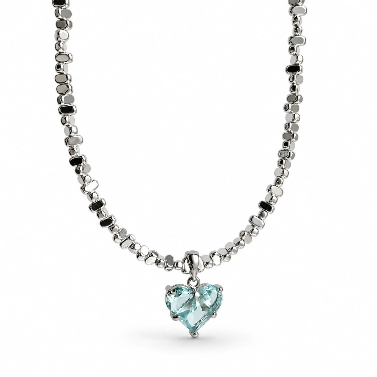 Radiant Love Crystal Necklace aquamarine heart pendant close view