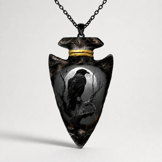 Raven Arrowhead Moon Necklace studio product photo