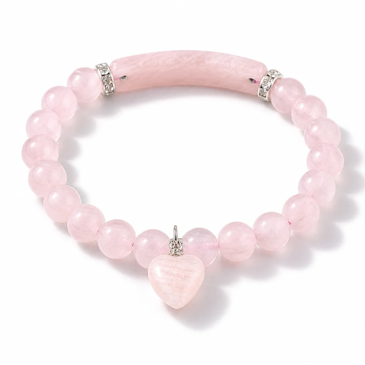 Rose Quartz Heart Bracelet studio product photo