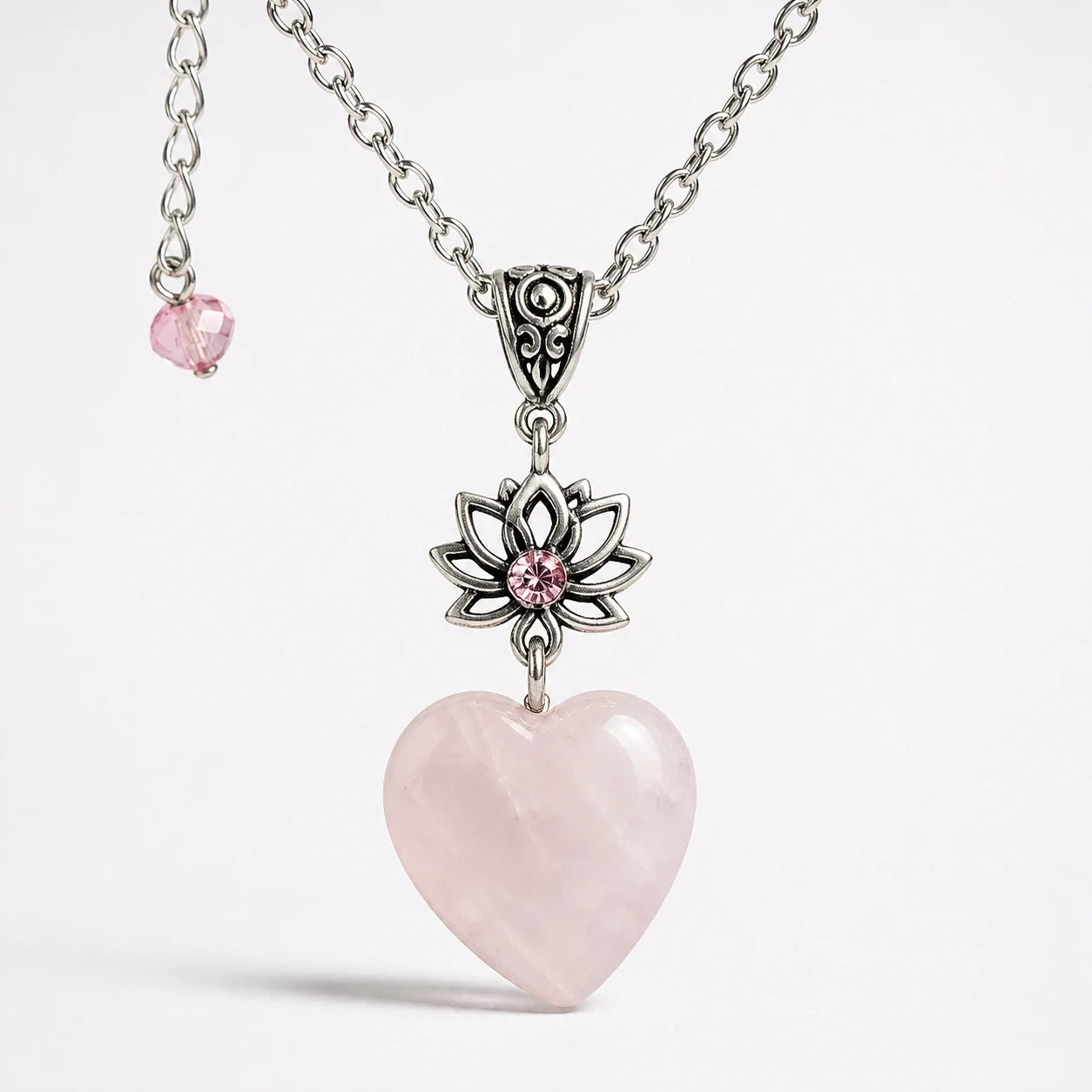 Rose Quartz Heart Healing Necklace studio product photo