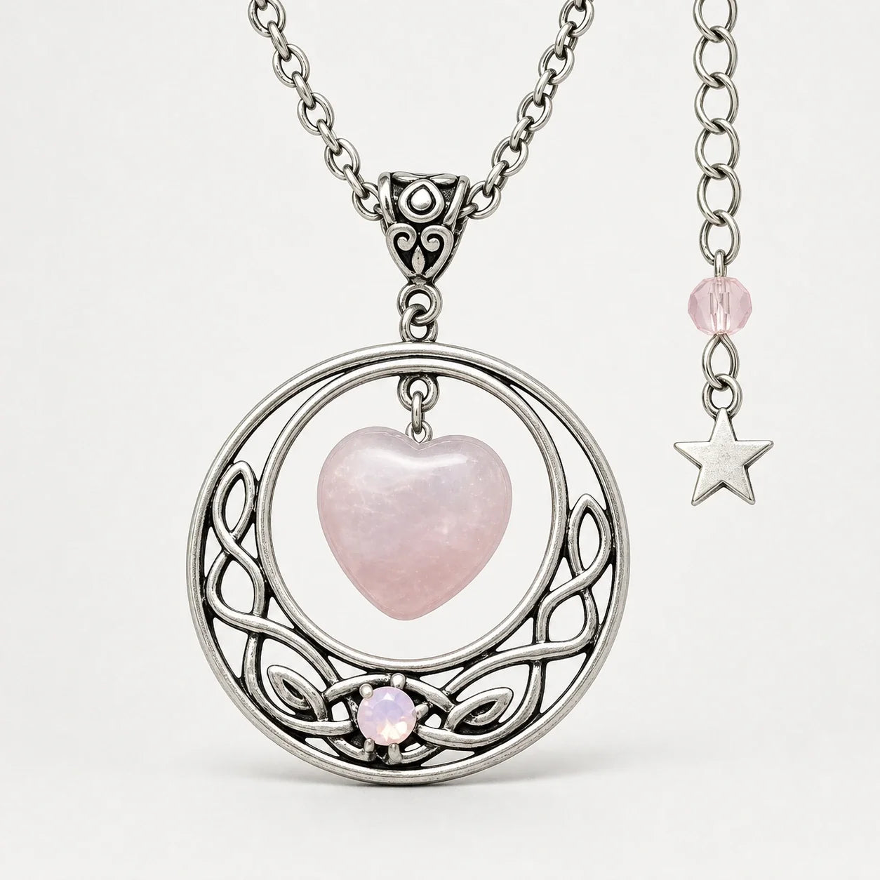 Rose Quartz Moon Necklace studio product photo