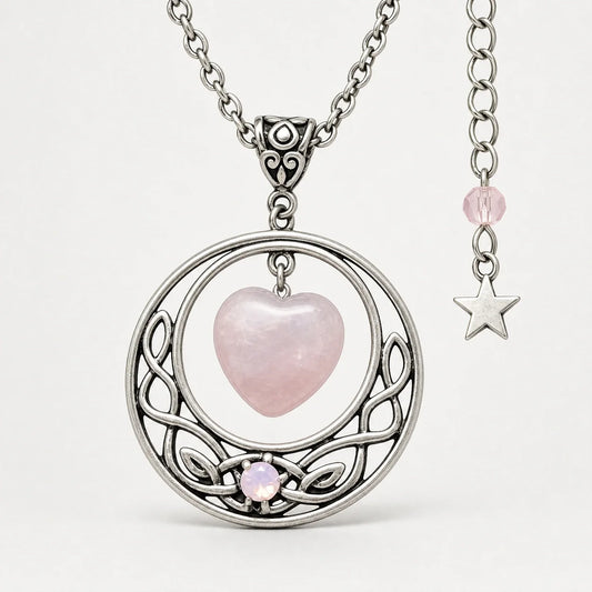 Rose Quartz Moon Necklace studio product photo